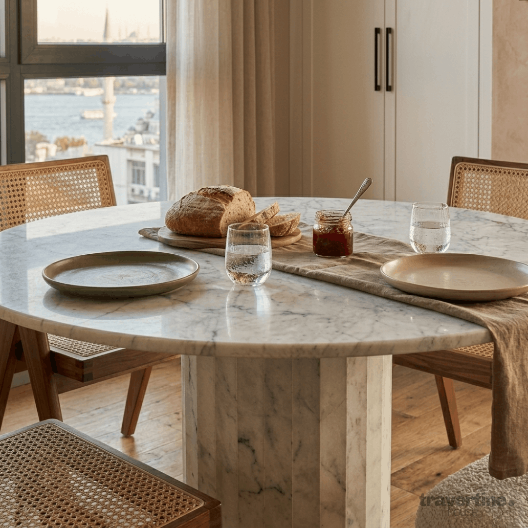 Round Carrara Marble Dining Table