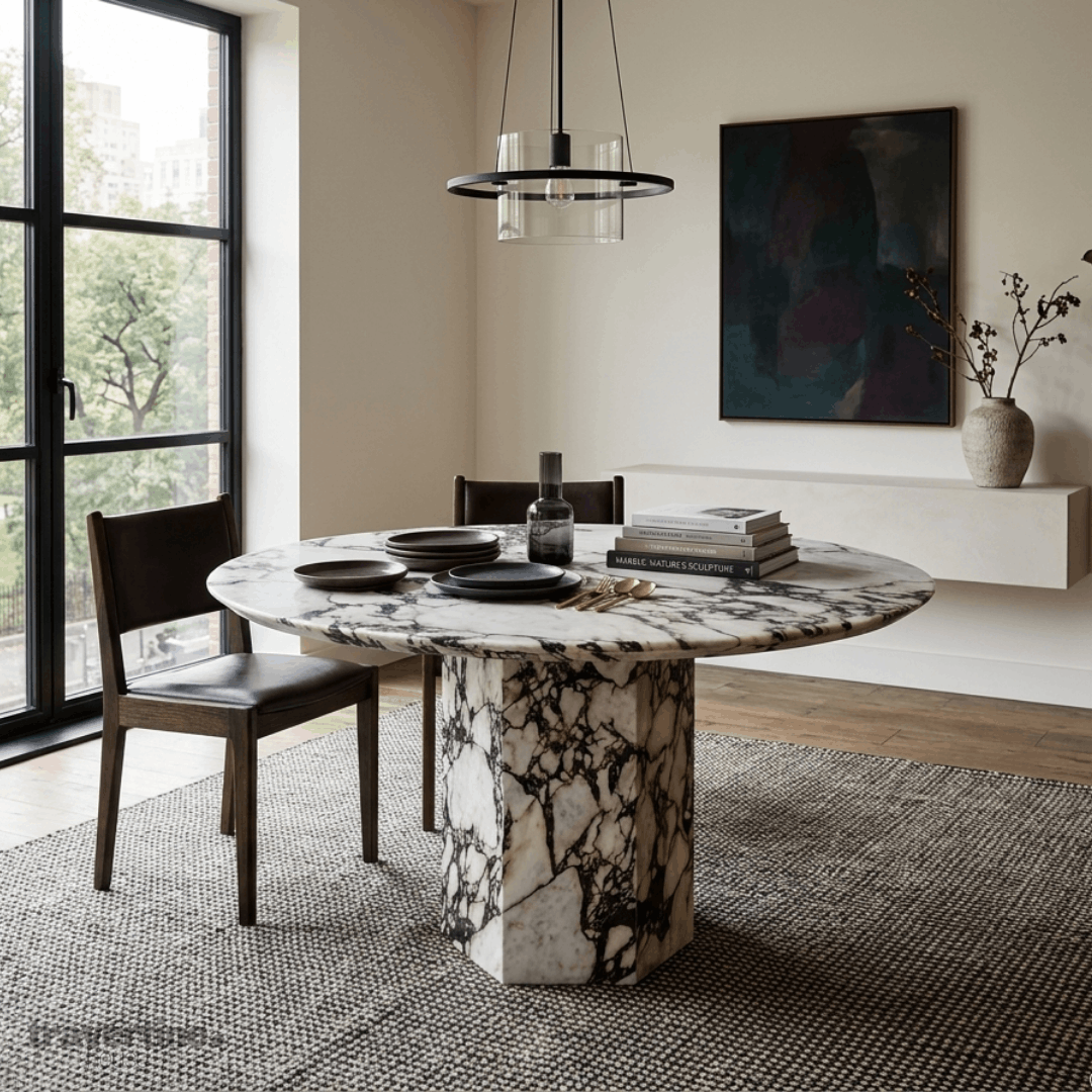 Round Calacatta Viola Dining Table