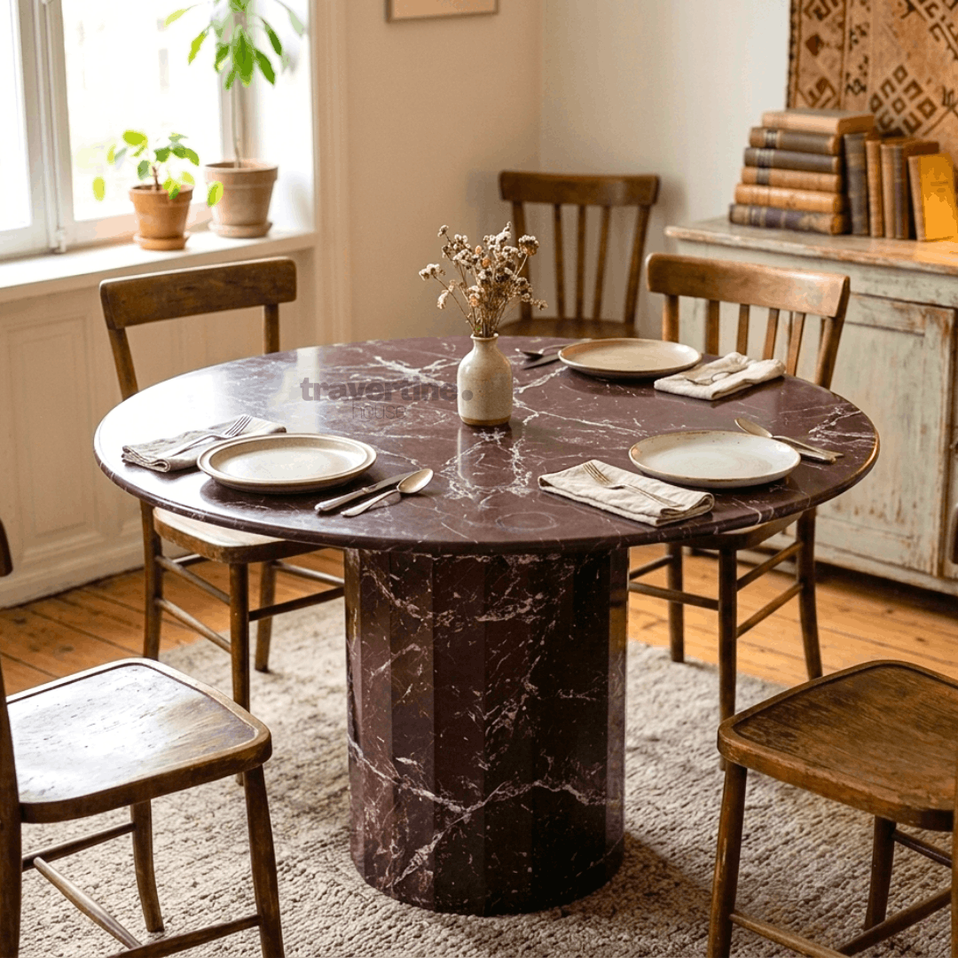 Round Rosso Levanto Marble Dining Table