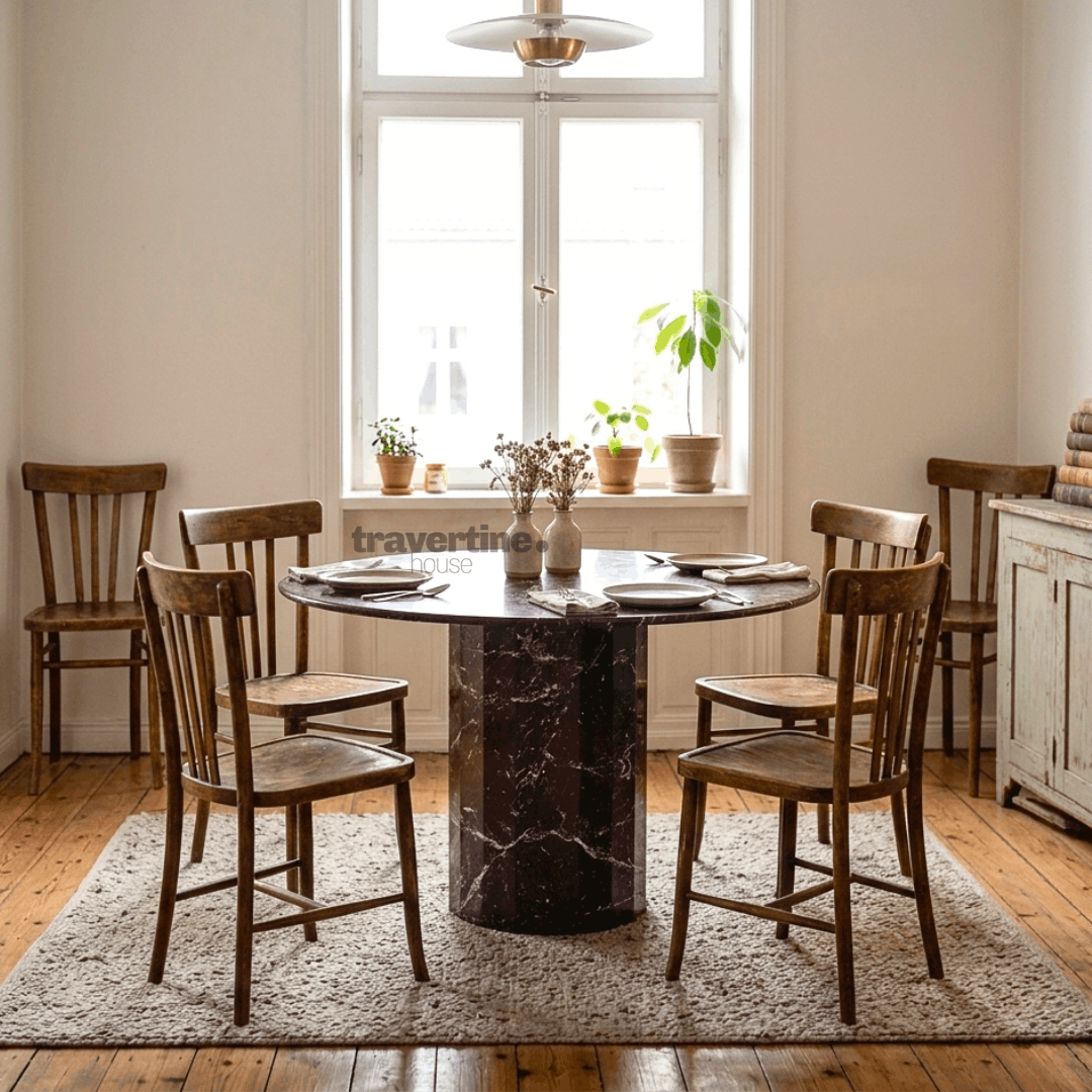 Round Rosso Levanto Marble Dining Table