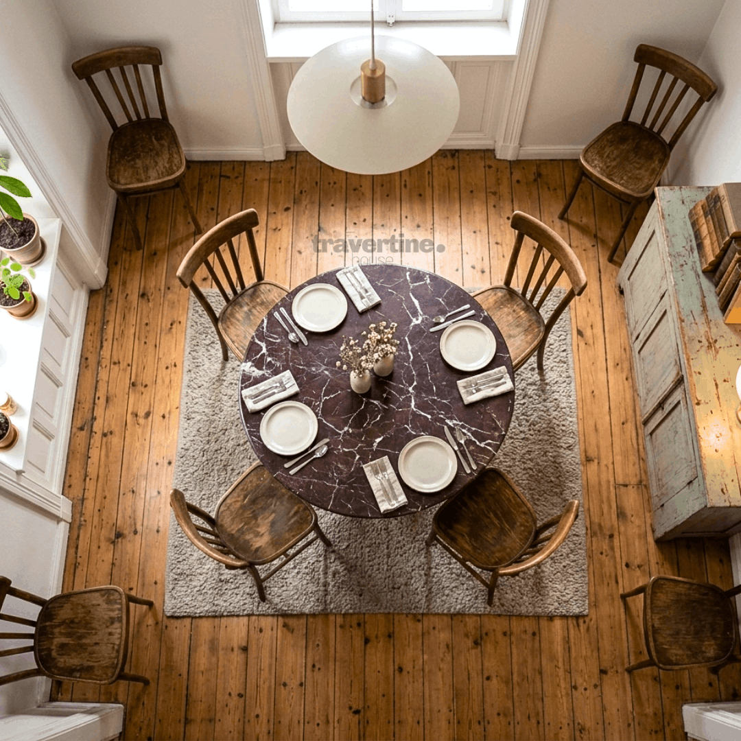 Round Rosso Levanto Marble Dining Table