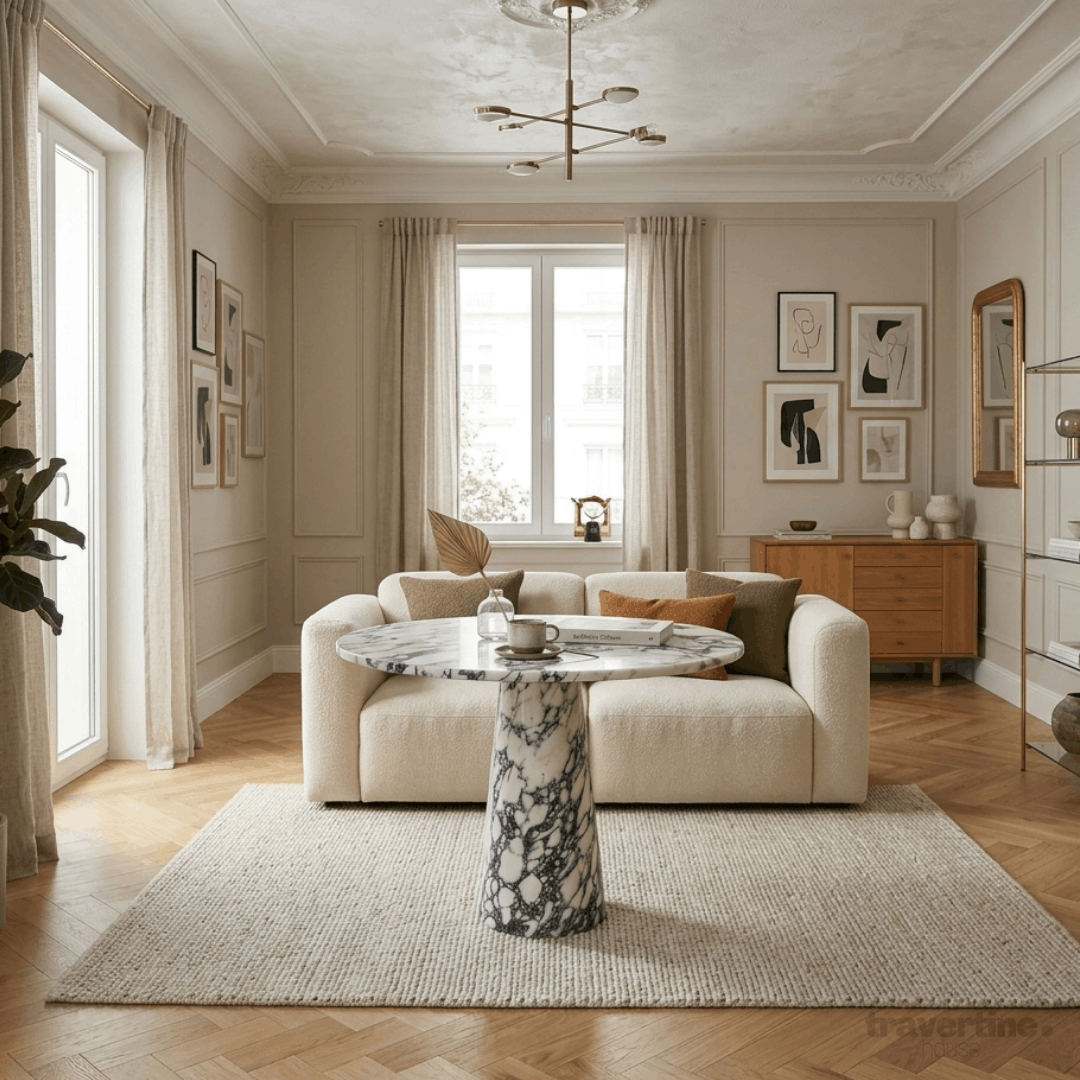 Round Calacatta Viola Dining Table