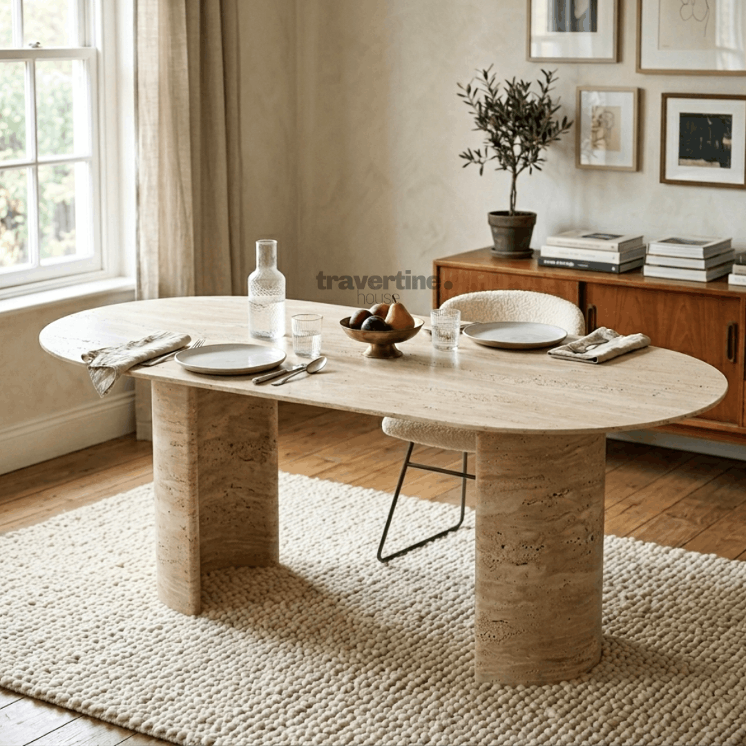 Cyhper Travertine Dining Table