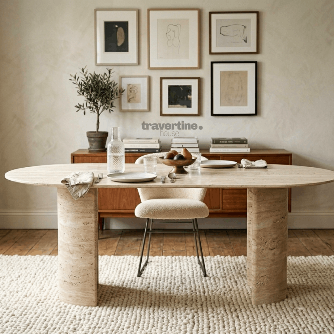 Cyhper Travertine Dining Table