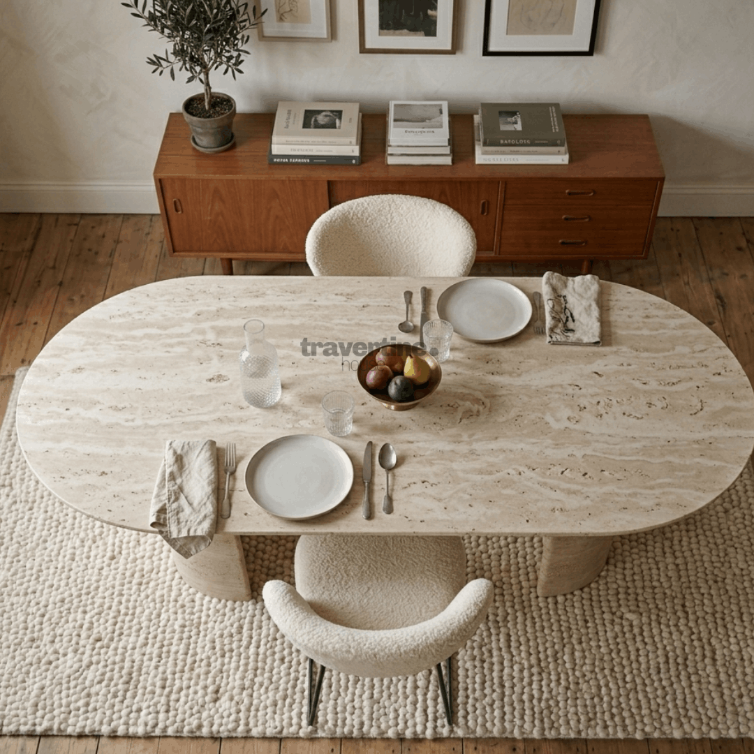 Cyhper Travertine Dining Table