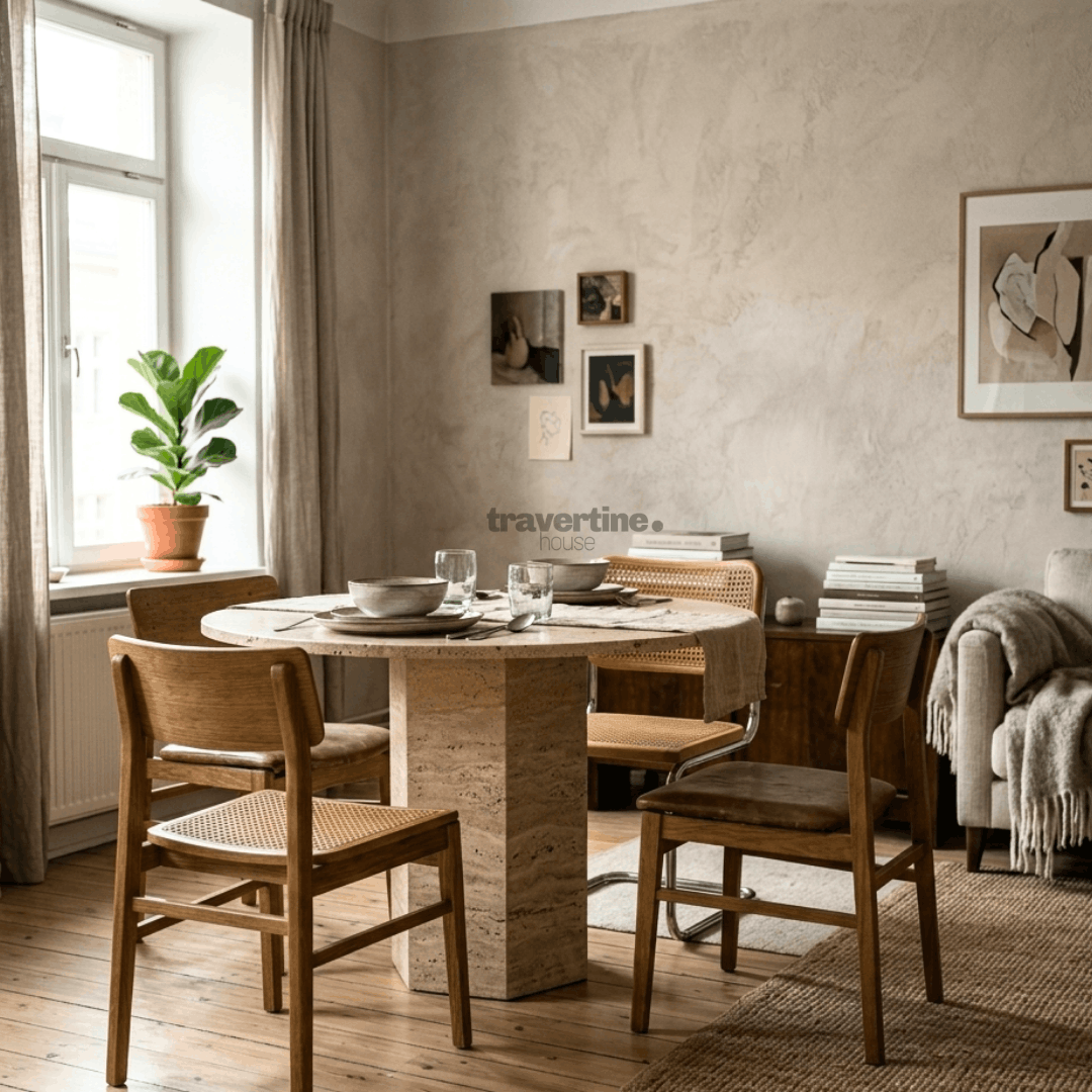 Edana Travertine Dining Table