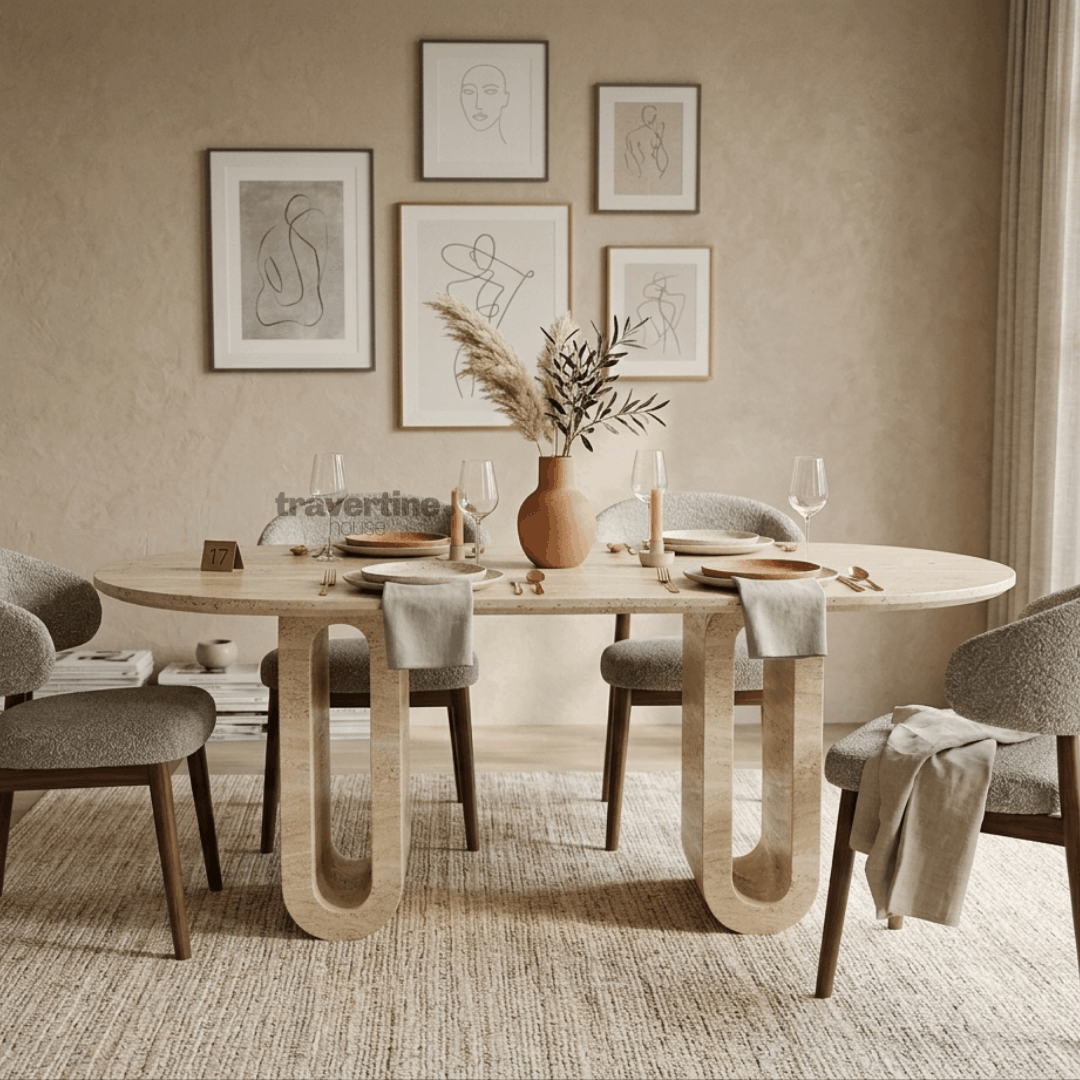 Olympia Travertine Dining Table