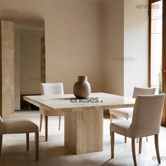 Benna Round Travertine Dining Table